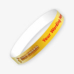 Gold wristband with a gold medal and the words 'GOLD AWARD' in red keyline text.  There is placeholder text - Your Wording Here' representing customisation options.