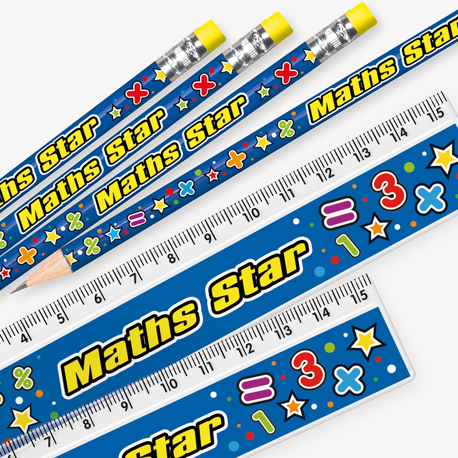 Maths Star Pencils and Rulers | 12 Sets Per Pack | Rewards