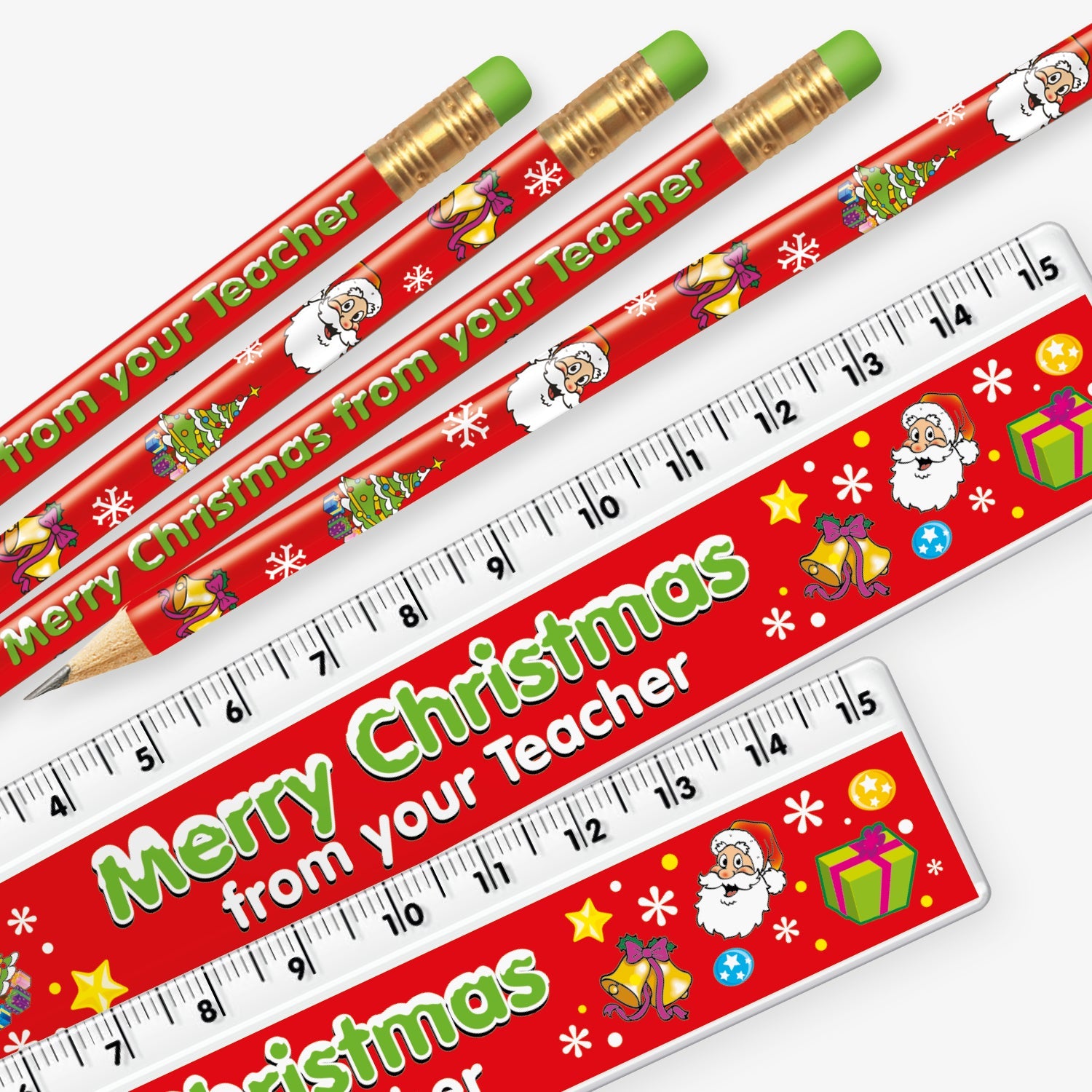 Mini Ruler Christmas Merry Christmas Pencils and Rulers | 12 Sets Per Pack