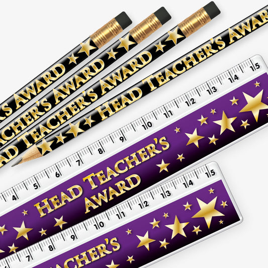 12 Head Teacher's Award Pencil and Ruler Bundle