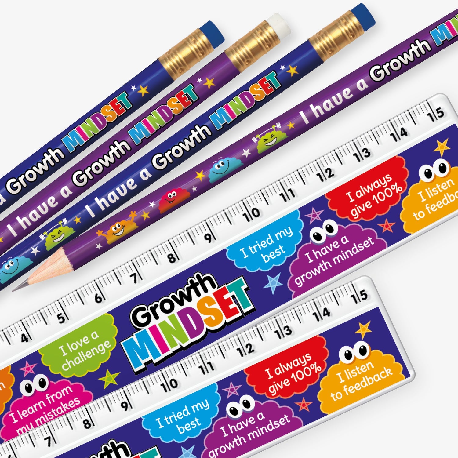Growth Mindset Pencils and Rulers | 12 Sets Per Pack