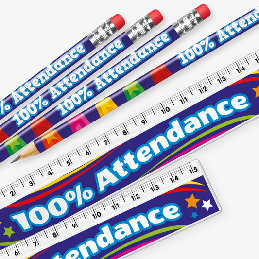 12 Attendance 100% Pencil and Ruler Bundle