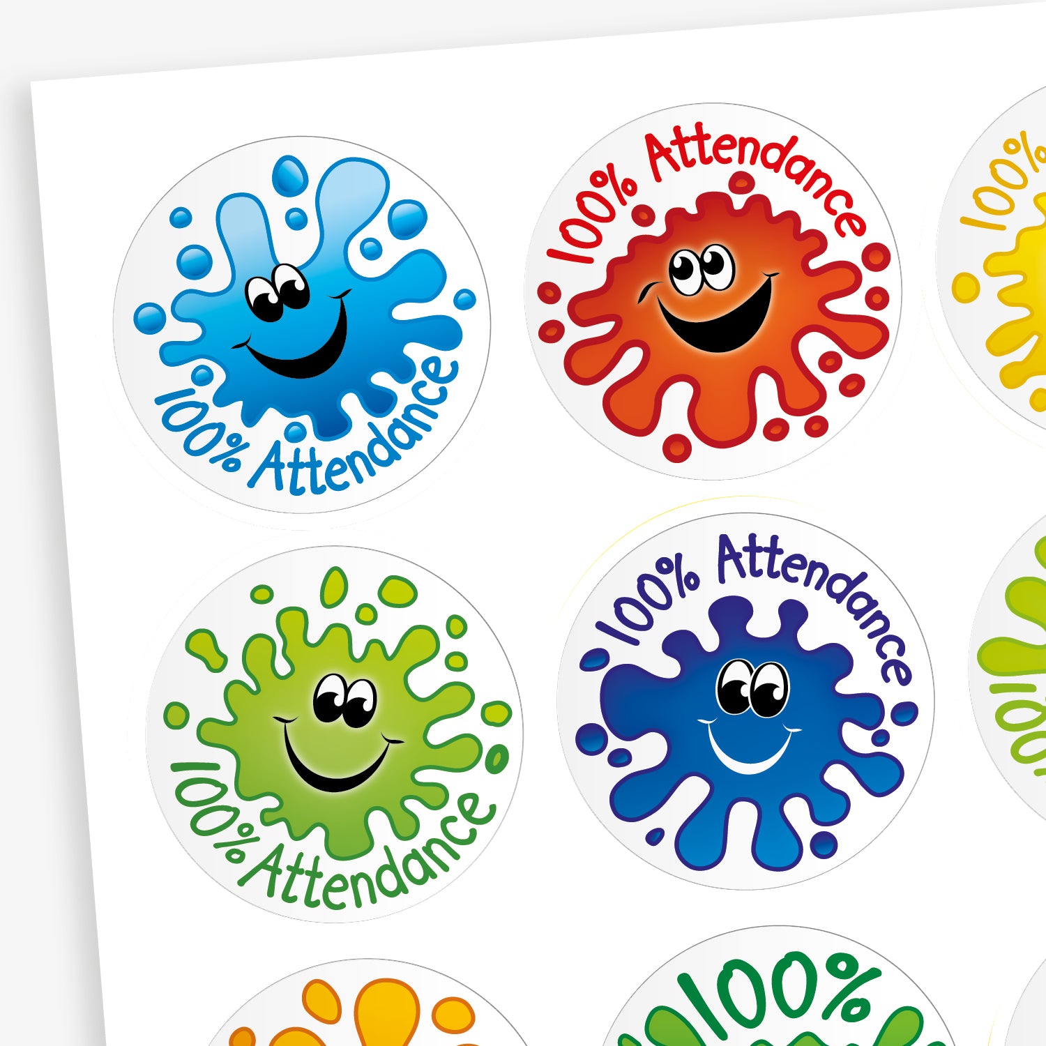 100% Attendance Splash Stickers | x 20 | 32mm | Rewards