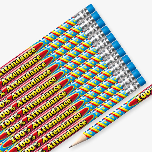 12 100% Attendance Pencils - Red