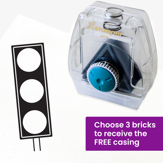 One Twist N Stamp brick in black ink.  Symbol of traffic lights as vertical image.

