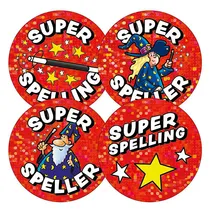 Holographic Super Speller Wizard Stickers (35 Stickers - 37mm)