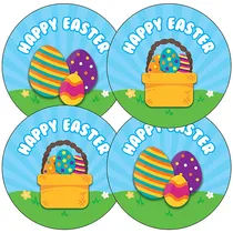 'Happy Easter' Eggs Stickers (35 Stickers x 37mm)