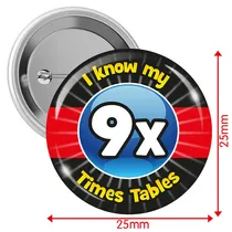 I know my 9x Times Tables Badges (10 Badges - 25mm)