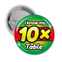 I know my 10x Times Tables Badges (10 Badges - 38mm)