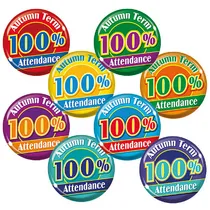 100% Autumn Term Attendance Badges - Maxipack (40 Badges - 38mm) Brainwaves