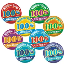 100% Summer Term Attendance Badges - Maxipack (40 Badges - 38mm) Brainwaves