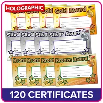 Holographic Gold, Silver and Bronze Certificates Value Pack (120 Certificates - A5)