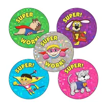 Superhero Stickers - Holographic 30 Stickers - 25mm)
