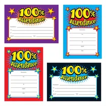 100% Attendance Certificates (20 Certificates - A5) Brainwaves