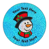 Personalised Holographic Snowman Stickers (72 Stickers - 35mm)
