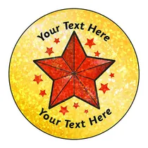 Personalised Holographic Coloured Star Gold Stickers (72 Stickers - 35mm)