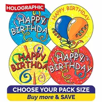 Holographic Happy Birthday Stickers (37mm)