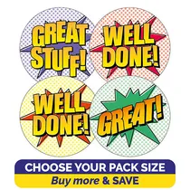 Scented Stickers Comic Words - Sherbet (32mm) TEACHERS' FAVOURITE SCENT