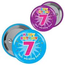 Personalised Happy 7th Birthday Badges (10 Badges)