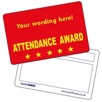 Personalised Attendance Award Plastic CertifiCARD (86mm x 54mm)