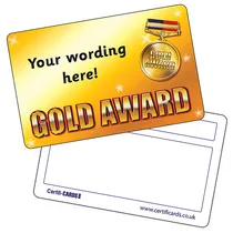 Personalised Plastic Gold Award CertifiCARD (86mm x 54mm)