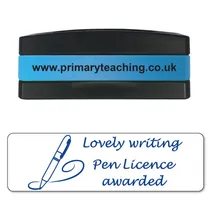 Lovely Writing Pen Licence Awarded Stakz Stamper - Blue Ink (44mm x 13mm)