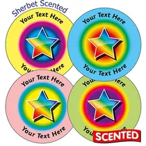 Personalised SCENTED Rainbow Star Stickers - Sherbet (35 Stickers - 37mm)