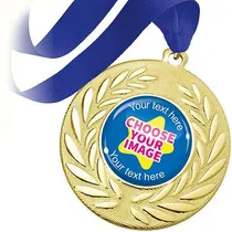 Create Your Own Gold Metal Medals - Blue Ribbon (10 Medals)