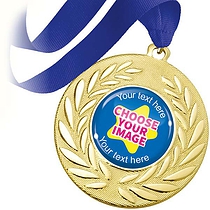 10 Design Your Own Medals - Gold - Blue Ribbon
