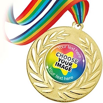 10 Design Your Own Medals - Gold - Rainbow Ribbon