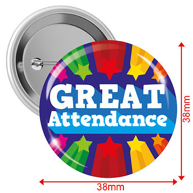 10 Great Attendance Badges - Blue - 38mm