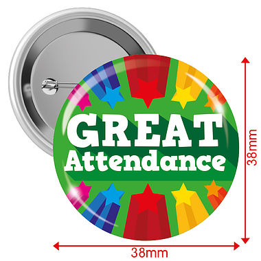 10 Great Attendance Badges - Green - 38mm