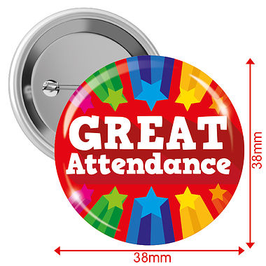 10 Great Attendance Badges - Red - 38mm