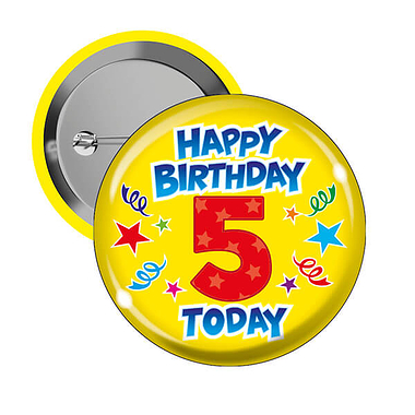 10 Happy Birthday 5 Today Badges - 38mm