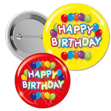 10 Happy Birthday Badges - 38mm