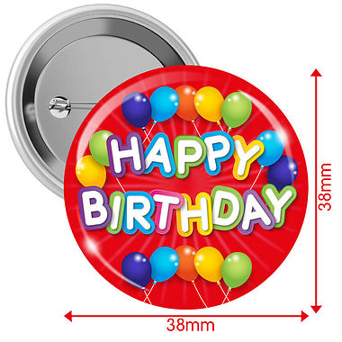 10 Happy Birthday Badges - Red - 38mm