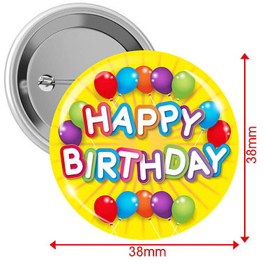 10 Happy Birthday Badges - Yellow - 38mm