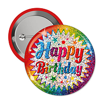 10 Holographic Happy Birthday Badges - 38mm