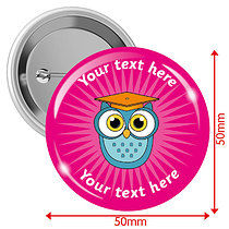 10 Personalised Owl Badges - Blue - 50mm