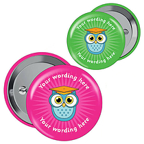 10 Personalised Owl Badges - Pink