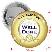 10 Personalised Well Done Badges - Gold - 50mm