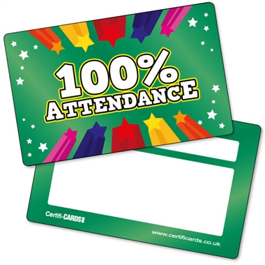 100% Attendance CertifiCARDS (10 Wallet Sized Cards)