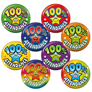 100% Attendance Star Badges - Maxipack (40 Badges - 38mm) Brainwaves