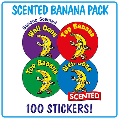 100 Banana Scented Top Banana Stickers - 32mm