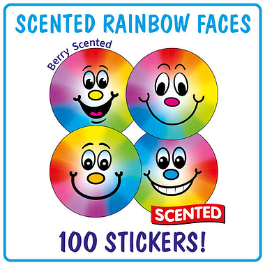 100 Berry Scented Rainbow Smiles Stickers - 32mm