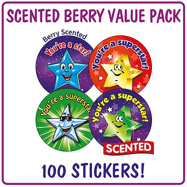 100 Berry Scented Stars and Superstars Stickers - 32mm