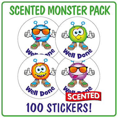 100 Berry Scented Well Done Monsters Stickers - 32mm