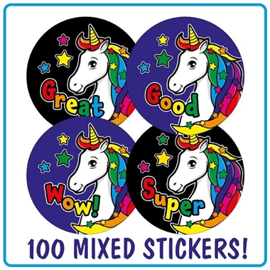 100 Bright Unicorn Stickers - 32mm