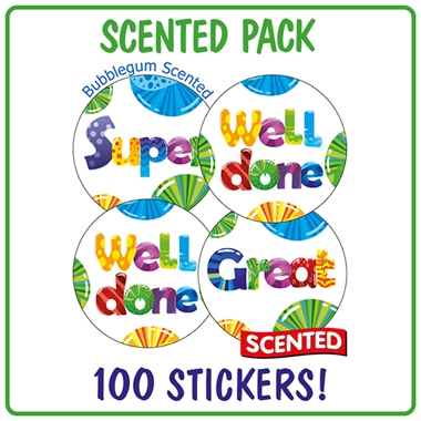 100 Bubblegum Scented Assorted Stickers - 32mm