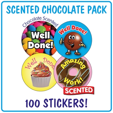 100 Chocolate Scented Well Done Stickers - 32mm